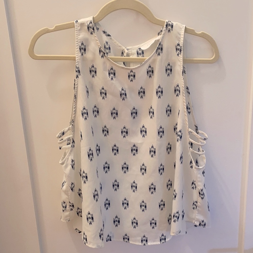 White and navy blue printed blouse